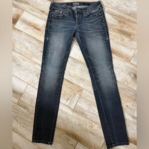 Affliction Dark Blue Skinny Jeans with Studded Detail